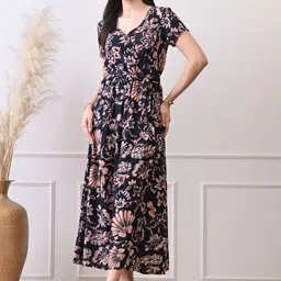 Ikonic klaer Women Floral Printed V-Neck Wrap Midi Dress-picture-15