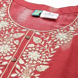 Aarika Red Cotton Embroidered Straight Kurta image 5