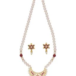 Sri Jagdamba Pearls Qayanat Pearl White & Pink Alloy Necklace & Earring Set-picture-20