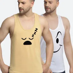 Friskers Multi Cotton Slim Fit Printed Gym Vest - Pack of 2-picture-23