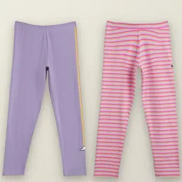 XY Life Kids Purple & Pink Cotton Relaxed Fit Leggings (Pack of 2)-picture-46