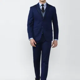 Peter England Elite Navy Slim Fit Self Pattern Three Piece Suits-picture-38