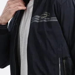 showoffff SHOWOFF Navy Blue Nylon Slim Fit Checks Jacket image 5