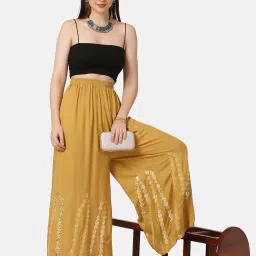 BUYNEWTREND Yellow Embroidered Palazzos image 5