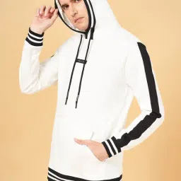 Street 808 by Pantaloons Off White Cotton Regular Fit Hooded Sweatshirt image 3