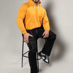 Instafab Plus Mustard Yellow Cotton Regular Fit Plus Size Hooded Sweatshirt image 5