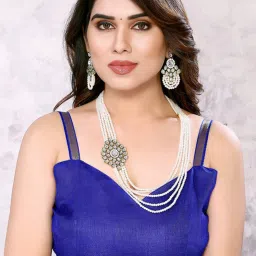 Satrani Royal Blue Printed Saree With Unstitched Blouse image 5