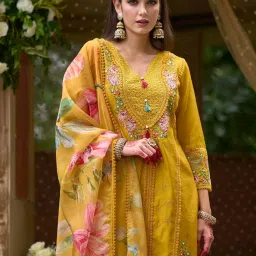 Indo Era Yellow Embroidered Kurta Pants Set With Dupatta image 5