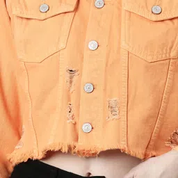 showoffff SHOWOFF Orange Regular Fit Crop Denim Jacket image 5