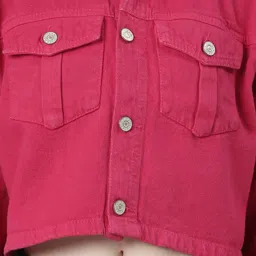 showoffff SHOWOFF Fuchsia Relaxed Fit Crop Denim Jacket image 5