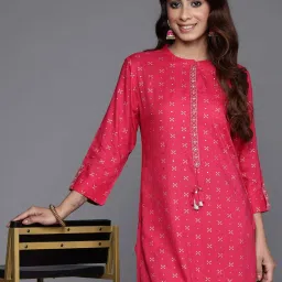 Indo Era Pink Printed Straight Kurta image 5
