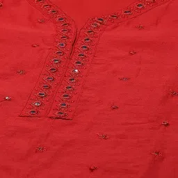Biba Red Embroidered Straight Kurta image 5