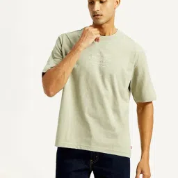 Levi's Light Green Cotton Loose Fit Graphic T-Shirt-image-5