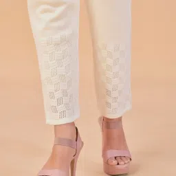 Jaipur Kurti Off White Solid Woolen Pants image 5