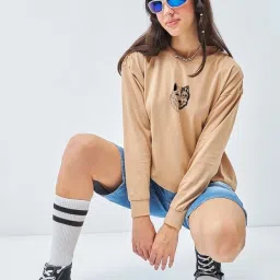 Bewakoof Brown Print Cotton Relaxed Fit T-Shirt image 5