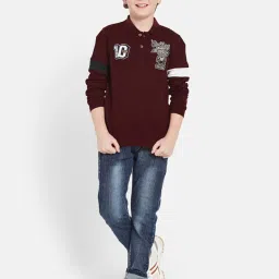 Octave Kids Maroon Graphic Print Full Sleeves Polo T-Shirt image 5