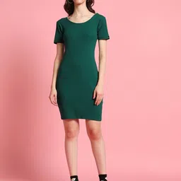 Bewakoof Green Round Neck Short Sleeves Cotton T-shirt Dress image 1