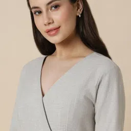 Allen Solly Grey Chequered Shift Formal Dress image 5