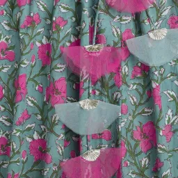 The Magic Wand Kids Blue & Pink Cotton Floral Print Lehenga Cholis image 5