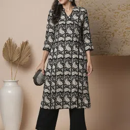 Fashor Black Pure Cotton Regular Fit Printed Kurta image 5