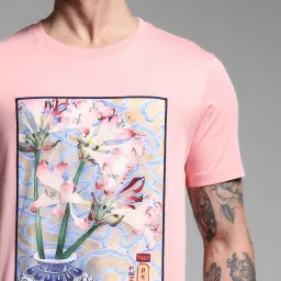 Jack & Jones Pink Cotton Regular Fit Printed T-Shirt image 5
