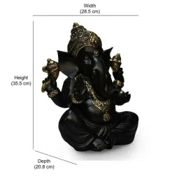 @home by Nilkamal Black & Gold Polyresin Ekdanta Ganesha Idol Decorative Show Piece image 5