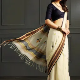 Aditri Off White Handloom Khadi Cotton Saree image 5