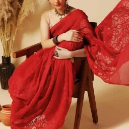 Aditri Red Handloom Jamdani On Resham Silk Saree image 5