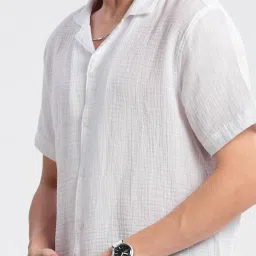 showoffff Showoff White Cotton Slim Fit Self Pattern Shirt image 5