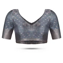 Soch Grey Tussar Floral Saree with Unstitched Blouse image 5