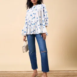 Marigold Lane Blue Cotton Relaxed Fit Printed Top image 5