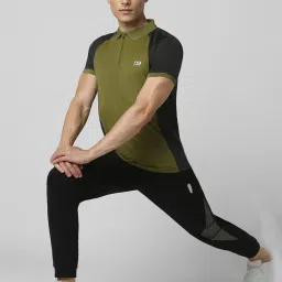 Peter England Green Regular Fit Colour Block Sports Polo image 5