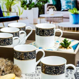 SONAKI White & Black Bone China Tea & Coffee Mugs (200ml) - Set of 6 image 5