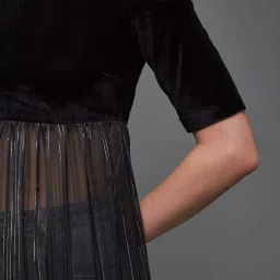 Miss Chase Black Striped Off Shoulder Half Sleeves Georgette Bardot Maxi Length Top image 5