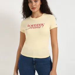 Tommy Hilfiger Women Typography Applique Slim Fit T-shirt-image-2