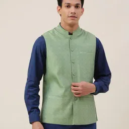 Fabindia Green Regular Fit Woven Design Jacket-picture-42