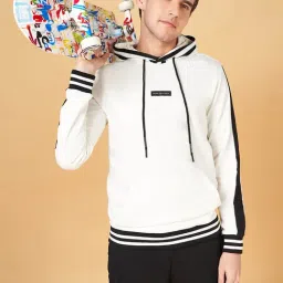 Street 808 by Pantaloons Off White Cotton Regular Fit Hooded Sweatshirt image 4