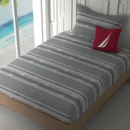 Nautica Ocean View Grey Cotton Abstract 160 TC Single Flat Bedsheet with 1 Pillow Cover-picture-28