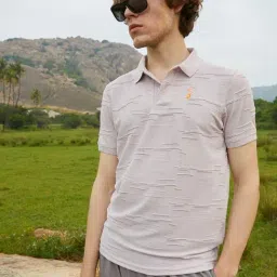 Campus Sutra Purple Regular Fit Self Pattern Polo T-Shirt-picture-34