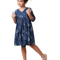 Fabindia Kids Navy Floral Print Dress-image-96