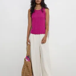 LOV by Westside Magenta Knit-Textured Top image 3