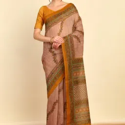 Soch Womens Beige Floral Print Linen Saree-image-47