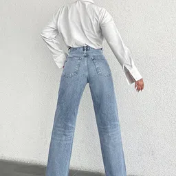 Crazeis Women Comfort Straight Fit High-Rise Light Fade Acid Wash Stretchable Jeans image 4