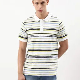 Lee White Slim Fit Striped Polo T-Shirt-image-38