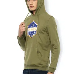Academy By Van Heusen Olive Cotton Slim Fit Printed Hooded Sweatshirt image 3