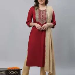 Aurelia Red Embroidered Straight Kurta image 5