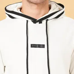 Street 808 by Pantaloons Off White Cotton Regular Fit Hooded Sweatshirt image 5