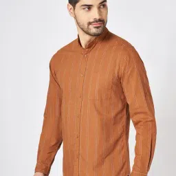 Byford By Pantaloons Orange Cotton Slim Fit Striped Shirt image 3
