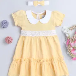 Bumzee Kids Yellow Cotton Embroidered Frock Set-image-14