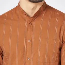 Byford By Pantaloons Orange Cotton Slim Fit Striped Shirt image 5